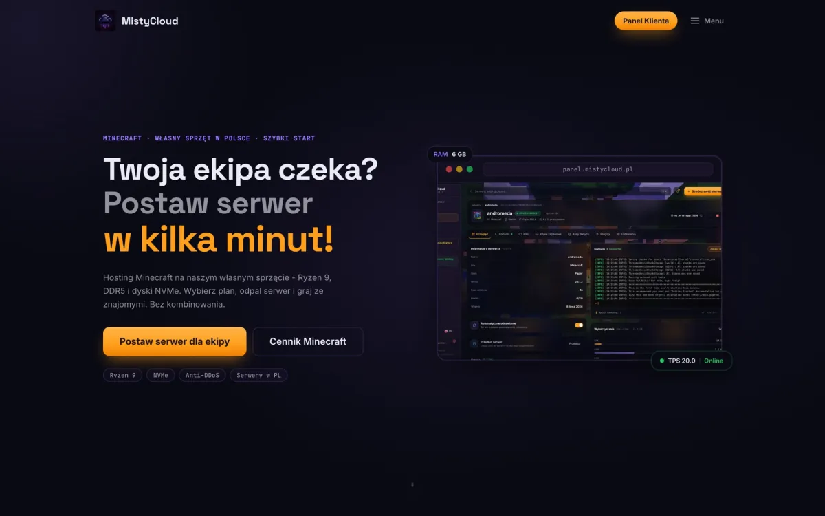 Zrzut ekranu projektu MistyCloud